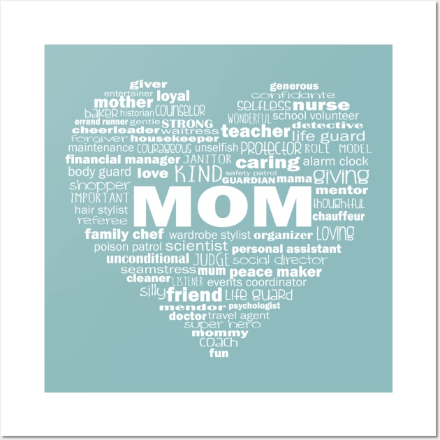 Heart Mom Word Cloud - White Wall Art by Jitterfly